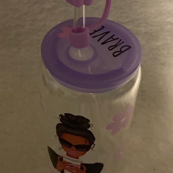 Custom made glass cup with straw and topper - Picture 5 of 5